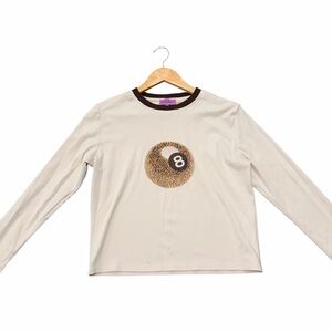 Edikted Cream Brown Ringer 8 Ball Cheetah Graphic Long Sleeve Top XL